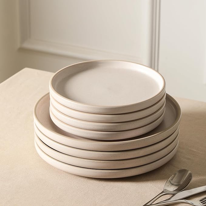 Earth &amp Clay Amber 24-Piece Dinnerware Set Stoneware Dishwasher and Microwave Safe Plates and Bowls Set Dish Set for 8 White Speckled