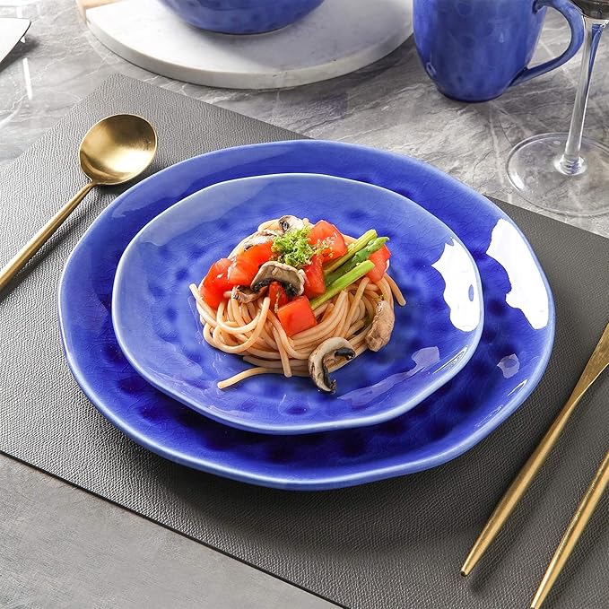 Stone Lain Constance Porcelain16 Piece Dinnerware Set Home Kitchen Dish Set with Dinner Plates Salad Plates Bowls &amp Mugs - Service for 4 Blue