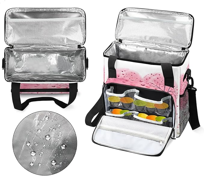 Valentine's Day Love Tree Coffee Maker Carring Bag Large Insulated Storage Organizer Case Tote Bags with Shoulder Strap for Travel Work Picnic