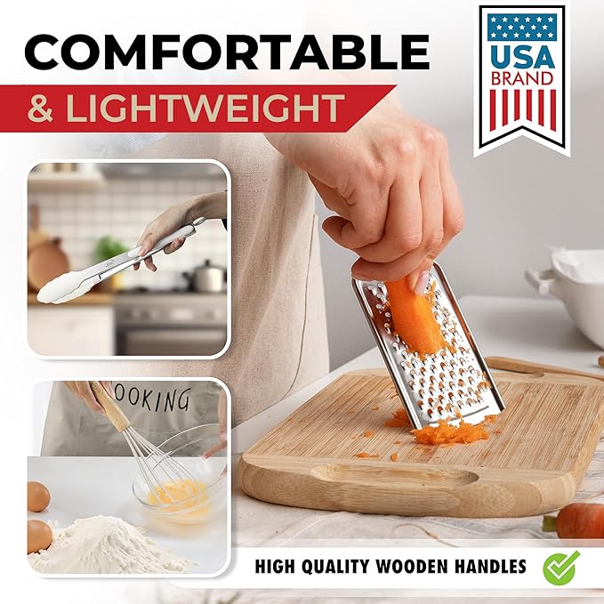 Kaluns 50 PCS Silicone Kitchen Utensils Set Complete Kitchen Set - 800°F Heat Resistant Non-Stick Premium Cooking Utensils W Wooden Handles - Can Opener Masher Turner Silicone Spatula Set