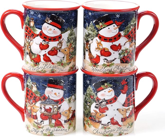 Magic of Christmas Snowman 16-Piece Holiday Dinnerware Set – Service for 4 – Cheerful Winter Plates Mugs &amp Bowls for Family Meals Holiday Gatherings &amp Festive Table Settings