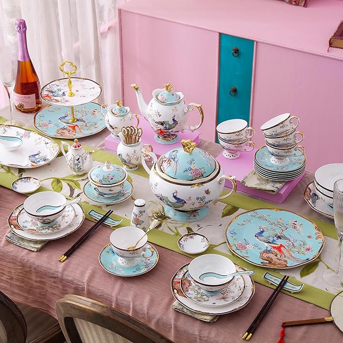 ACMLIFE Bone China Dinnerware Set for 8 24 Piece Lightweight Gold-painted Bone China Dinnerware Set Mix and Match Two Dinnerware Set