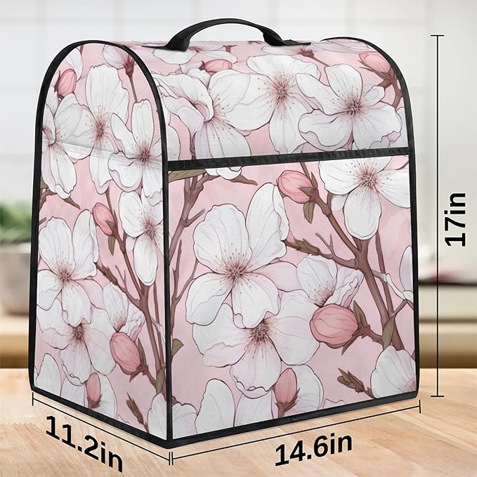cfpolar Kitchen Aid Mixer Cover Compatible with 6-8 Quarts Flowers Cherry Blossoms Stand Mixer Cover Kitchen Aid Mixers Accessories Appliance Organizer Bag Dust Covers with Zipper Pocket