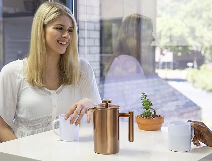 MIRA 20 oz Insulated French Press - Stainless Steel Coffee &amp Tea Maker - Double Wall Temperature Control Brewer Pearl Blue