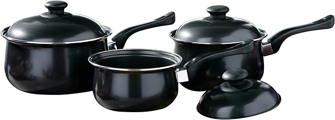 Premier Housewares Black Non stick Steel Cookware Set of Pans and Pots for Cooking in Kitchen Stainless Steel Kitchen Set Stainless Steel 3 Pieces