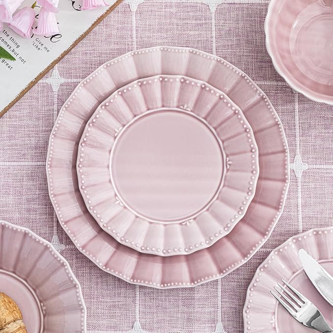 HOMBENE Dinnerware set 16 Piece plates and bowls sets for 4 Ceramic Mordern dish set for party Porcelain dish set House gift Microwavable safe Mixed Colors