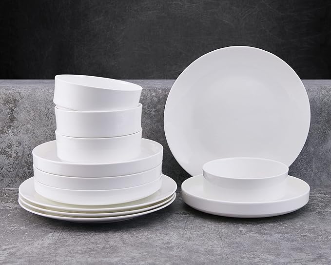 Mikasa Macie Bone China Lightweight Chip Resistant 12 Piece Dinnerware Set Service for 4 White