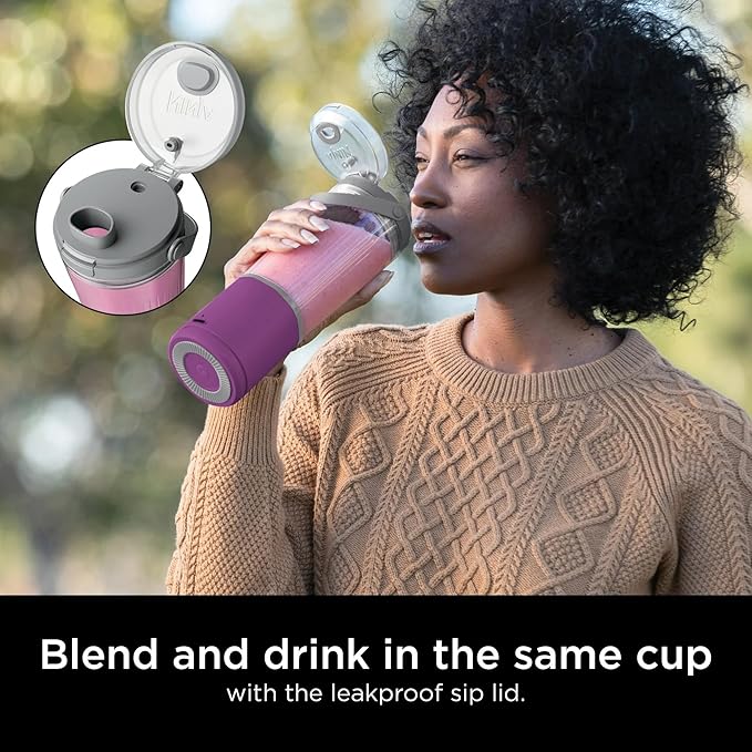 Ninja Blast 16 oz. Personal Portable Blender with Leak Proof Lid and Easy Sip Spout Perfect for Smoothies Cordless USB-C Rechargeable Dishwasher Safe Parts (Renewed) (Passion Fruit Purple)