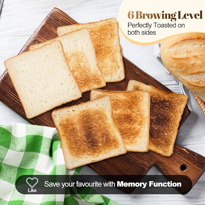4 Slice Toaster with Touch Screen Control 1.5 Wide Long Slots 6 Browning Levels &amp 6 Bread Types Digital Timer Memory Defrost Reheat (BLACK)