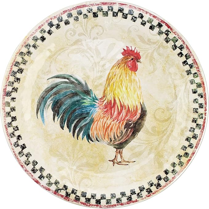 UPware 12 Piece Country Rooster Melamine Dinnerware Sets Outdoor Dishes Set Plates and Bowls Sets Service for 4 Multicolor
