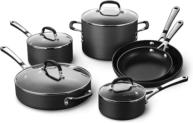 Calphalon 10-Piece Non-Stick Kitchen Cookware Set Black Pots &amp Pans with Stay-Cool Stainless Steel Handles Hard-Anodized Aluminum for Even Heating