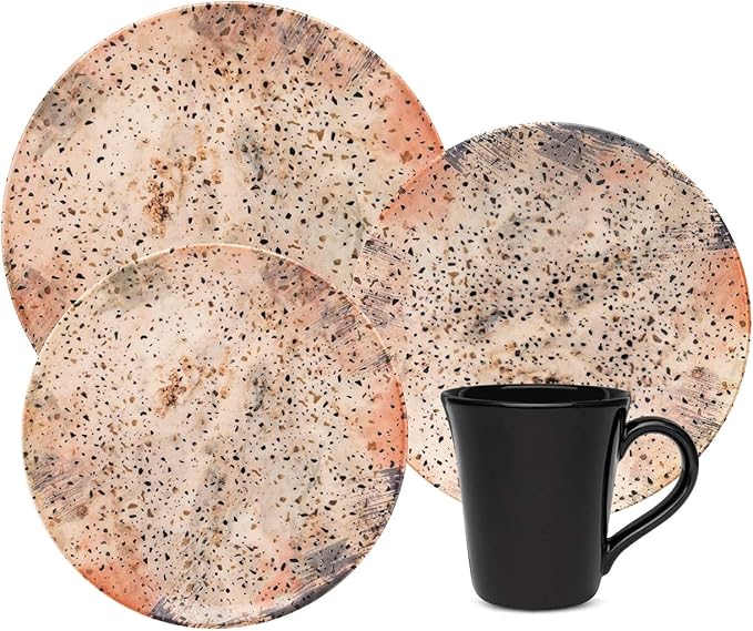 Manhattan Comfort Daily Unni 16 Piece Dinner Set Service for 4 in Multi Color Orange and Black