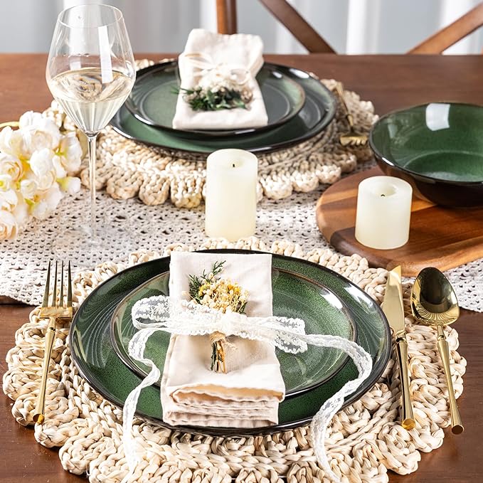 LeRatio Ceramic Dinnerware Sets for 4Wavy Reactive Glaze Stoneware Plates and Bowls SetsHighly Scratch Resistant | Dishwasher &amp MicrowaveOven Safe Dishes Set(12PCS)