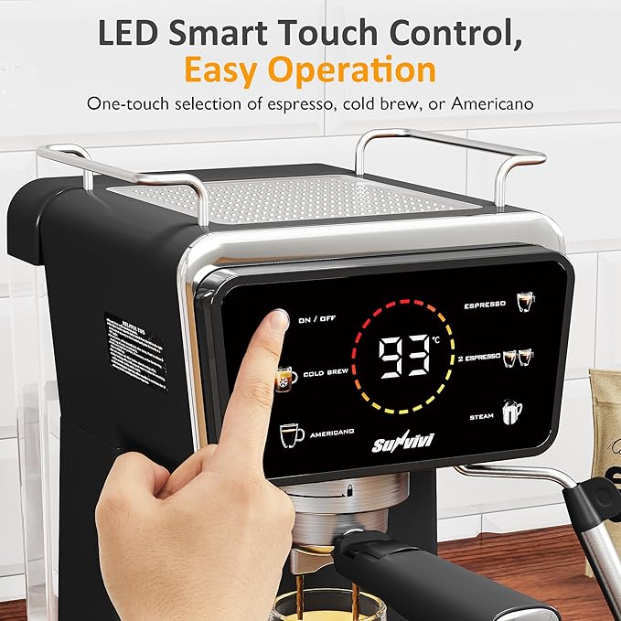 SUNVIVI 20 Bar Espresso Machine for Home and Office 3-in-1 Iced Coffee Maker with Milk Frother Espresso Shot &amp Iced Coffee LED Touchscreen 52OZ Removable Water Tank Professional Coffee Brewin