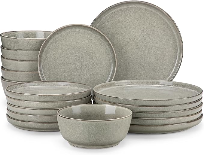 vancasso ANYA 18 Pieces Plates and Bowls Set Stone Grey Dinnerware Sets Reactive Glaze Dishes Set for 6 Ceramic Dishware Sets Kitchen Dinner Set Microwave &amp Dishwasher Safe