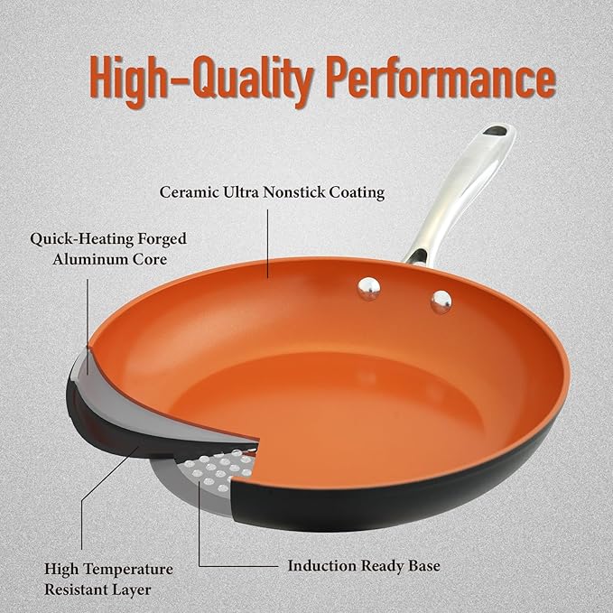 24 Pcs Pots and Pans Set Nonstick Ceramic Cookware Sets Kitchen Cookware Sets without PFAS PTFE or PFOA Compatible with All Stovetops Oven SafeCopper