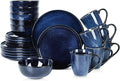 Vicrays 24-Piece Kitchen Dinnerware Set Ceramic Flat Dinner Plates Salad Plates Bowls Set Coffee Mug Microwave Oven and Dishwasher Safe Scratch Resistant Suitable for Home Party (Blue)