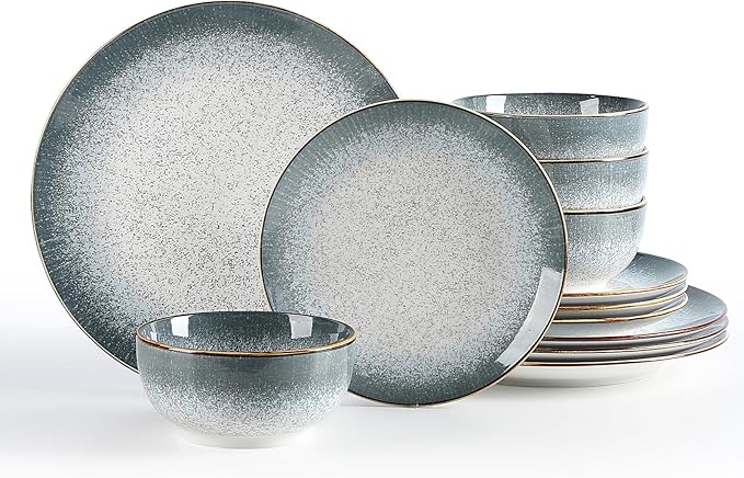 Sweejar Dinnerware Sets Service for 4 12 pcs Porcelain Plates and Bowls for Kitchen Housewaring Gift Chip and Scratch Resistant Dish Set Handmade Dishwasher and Microwave Safe Plate Set LightGray