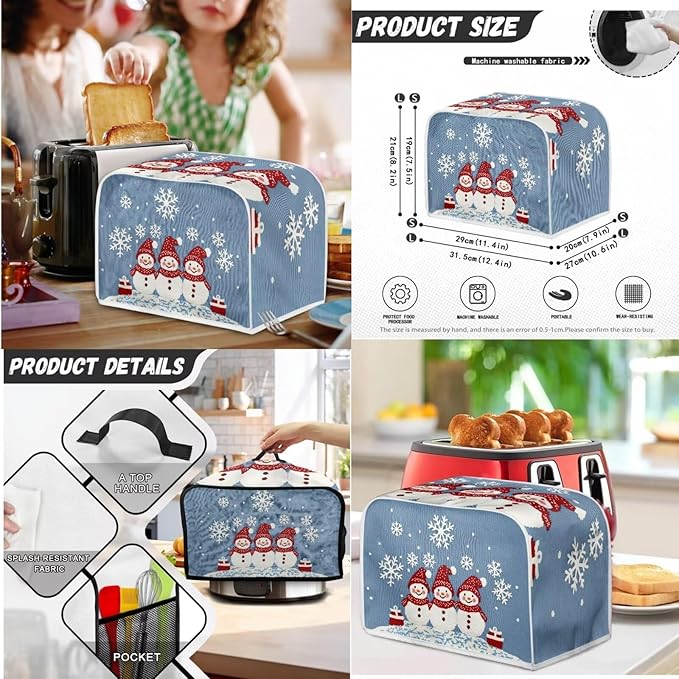 Christmas Themed Toaster Blender &amp Slow Cooker Covers - 4 Slice Wide Slot Washable Dust Covers in Blue for Merry Xmas Decor