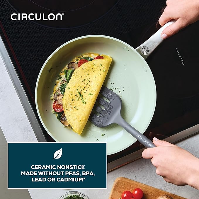 Circulon Halo with LaserDefense Ceramic Nonstick Frying Pan Made without PFAS Compatible with All Stovetops Dishwasher and Oven Safe 10 Inch Skillet - Sage