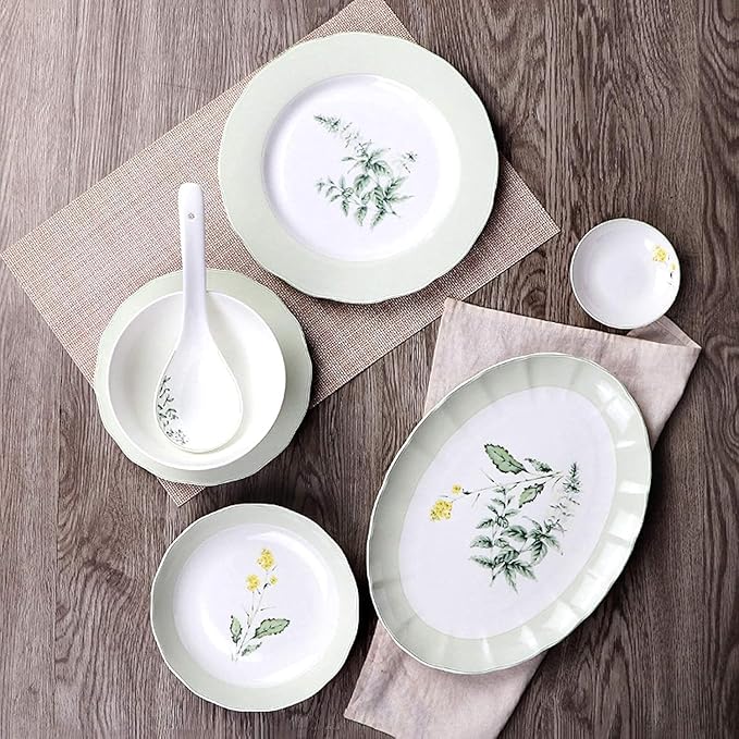 Dinnerware Set Dinnerware Sets 30 Pieces Of Household Porcelain Dinnerware Set Creative Lotus Shaped Plates And Bowls Sets Elegant Pastoral Style