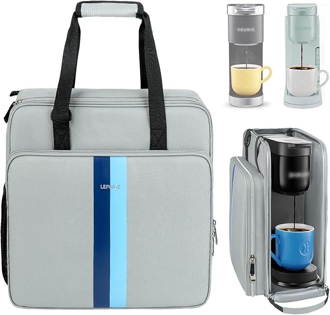 Coffee Maker Travel Bag Compatible with Keurig K-MiniSingle Serve Coffee Brewer Carrying Case Compatible for K-Mini Plus with Multiple Pockets for K-Cup PodsGrey(Bag Only)