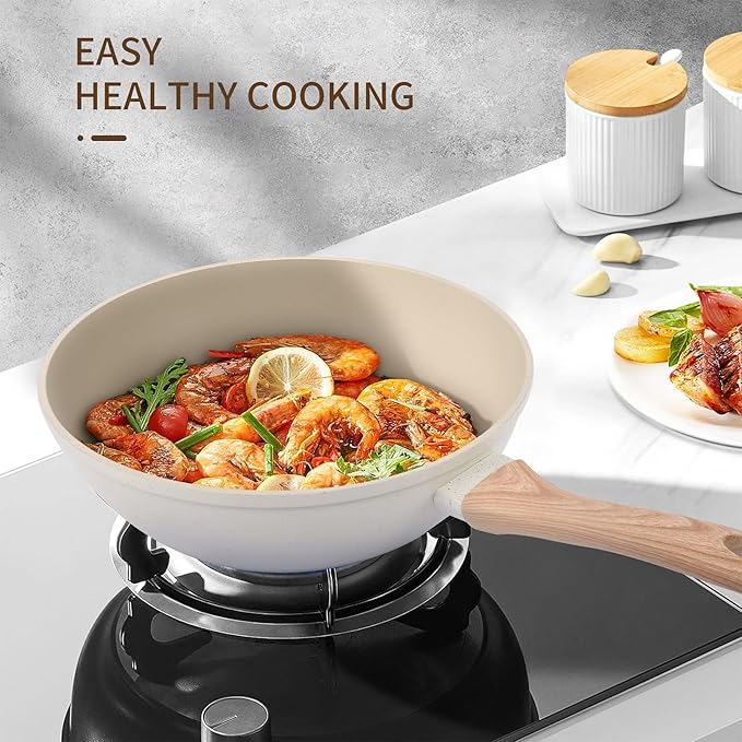 10 Piece Nonstick Cookware Set Frying Pan Saucepan Saute Pan Steam Rack Sturdy Scratch Resistant Coating Even Heat Distribution Modern Design for Home Cooks (White)