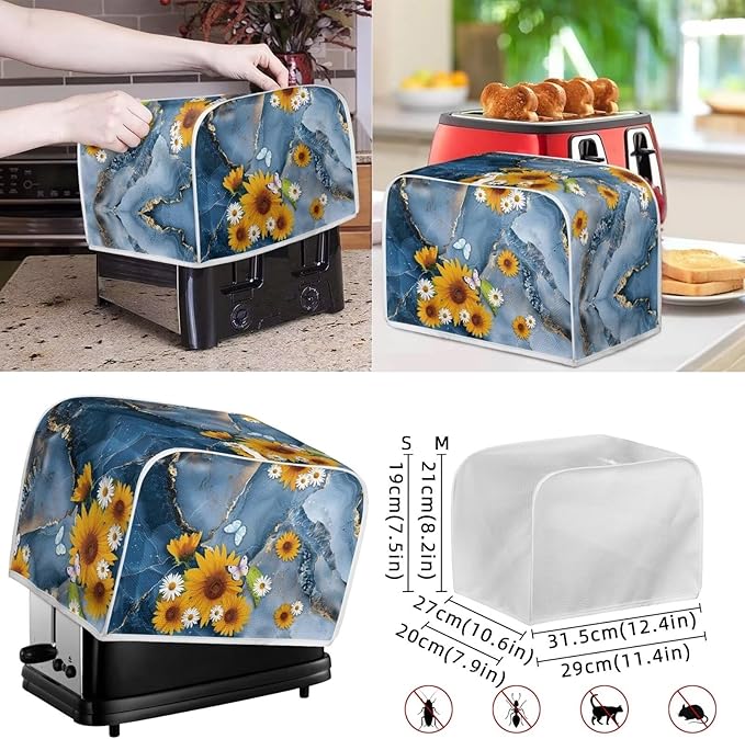 4 Slice Toaster Cover Kitchen Small Appliance Dust Cover with Blender Dust Cover Stand Mixer or Coffee Maker Appliance Cover Dust and Fingerprint Protection Set of 3 - Sunflower Marble