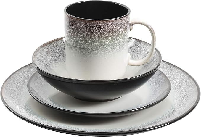 Gibson Elite Rings of Saturn Round Reactive Glaze Stoneware Dinnerware Set Service for Four (16pcs) Teal Blue