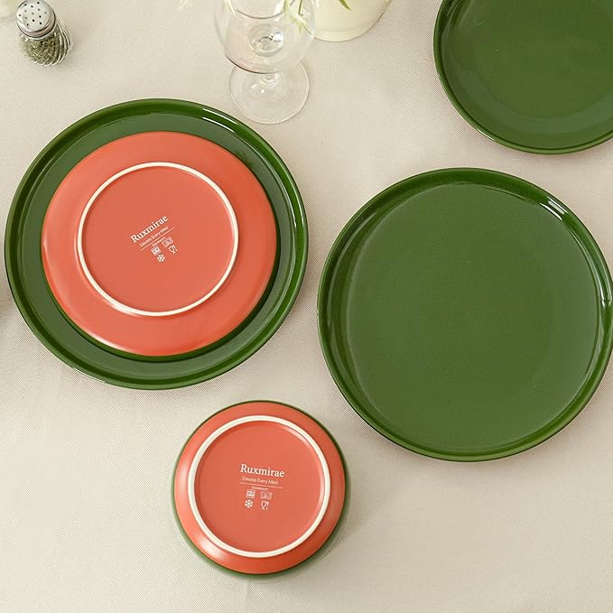 Stoneware Cereal and Soup Bowls Set of 4 6-Inch Dual Glaze Ceramic Bowls for Breakfast &amp Oatmeal Microwave and Dishwasher Safe Forest Glaze Green