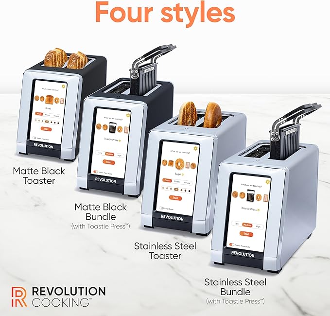 Revolution (Bundle) R180 Connect Touchscreen Smart Toaster + Toastie Press – Choose from 6 Bread Types 7 Browning Levels &amp Toastie Press Mode (Black 2-Slice)