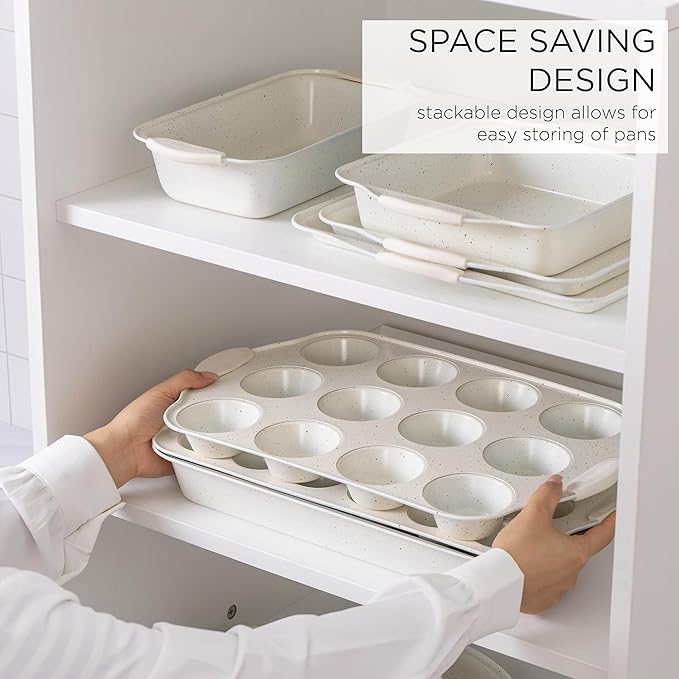 Country Kitchen Cookware &amp Bakeware Bundle- Removable Handle Cookware Set and Vaarious Baking Pans Including Muffin Tins Cookie Sheets Crisper and Loaf Pans