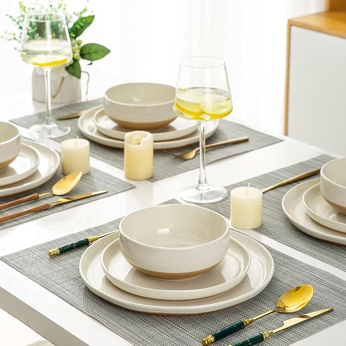 AmorArc Ceramic Dinnerware Sets for 6 24Pieces Handpainted Plates and Bowls Set with Rustic Terracotta Underside Scratch Resistant Stoneware Dishes Set Dishwasher &amp Microwave Safe