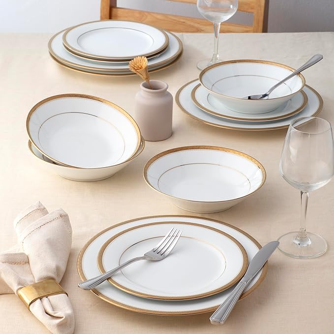 Noritake Charlotta Gold 12-Piece Dinnerware Set Service for 4