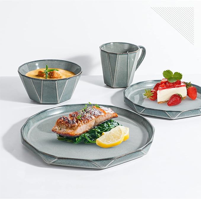 TABLE 12 16-Piece Dinnerware Set Stonewashed Dinnerware Set for 4 Including Dinner Plates Dessert &amp Salad Plates Bowls Mugs Modern Kitchen Set