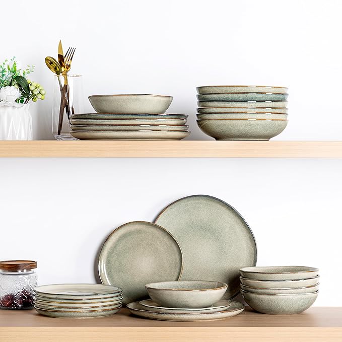 AmorArc Ceramic Dinnerware SetsHandmade Reactive Glaze Stoneware Plates and Bowls SetsHighly Scratch Resistant | Dishwasher &amp Microwave Safe Dishes SetService for 8 (24pc)