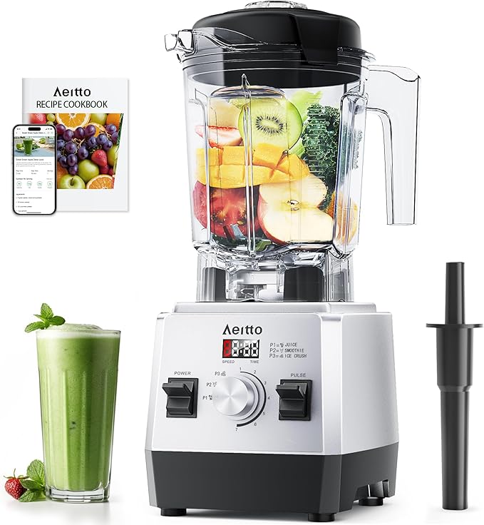 Aeitto Blenders for Kitchen with 68Oz. Large Capacity 1800W Max Power Smoothie Blender 3 Preset Programs &amp 7 Speeds Professional Countertop Blender for Smoothies Ice Crush Generation2 Silver