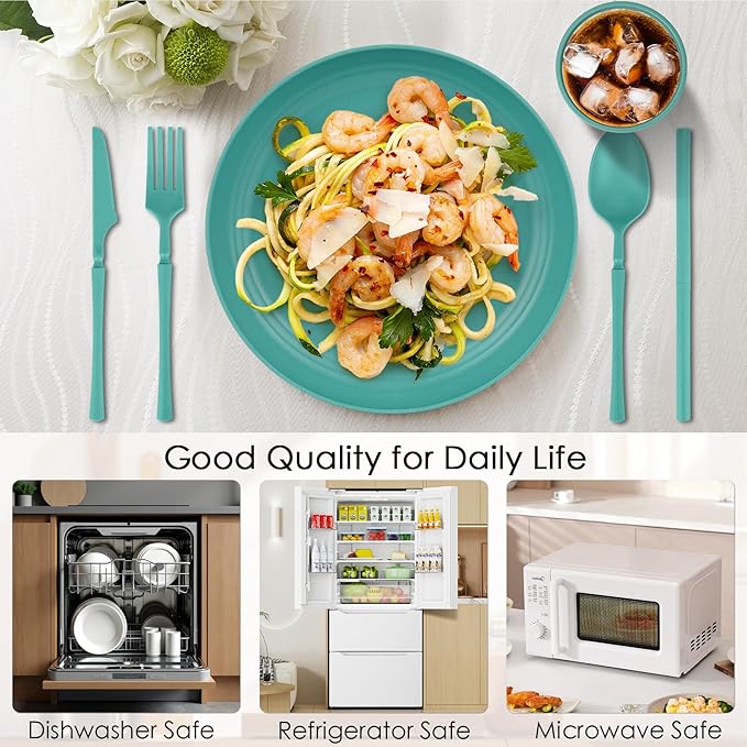49pcs Dinnerware Sets for 8 People Unbreakable Plates Sets Reusable Storage Box Travel Camping Picnic Home Party Cutlery Set Dishwasher Microwave Safe Dishes