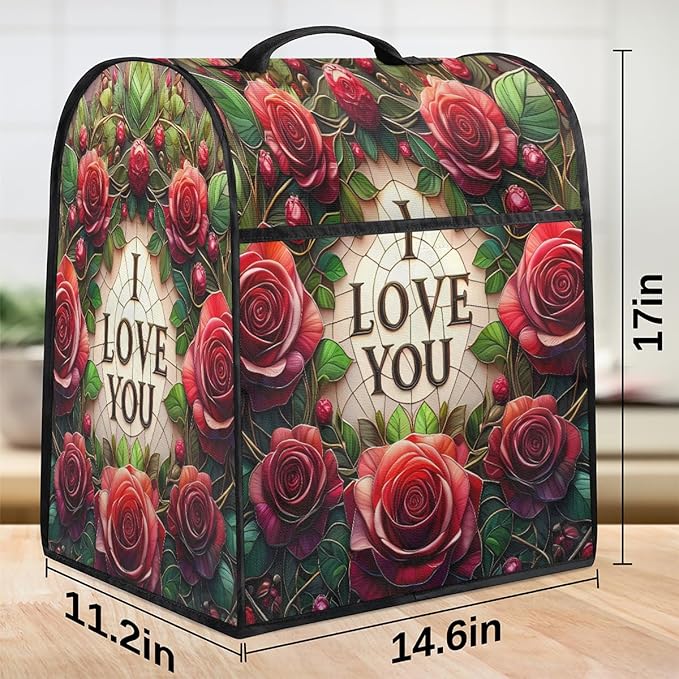 cfpolar Kitchen Aid Mixer Cover Compatible with 6-8 Quarts Flower Red Rose Stand Mixer Cover Kitchen Aid Mixers Accessories Appliance Organizer Bag Dust Covers with Zipper Pocket