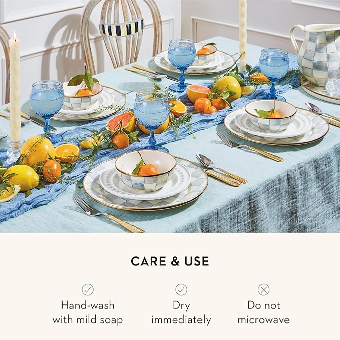 MACKENZIE-CHILDS Enamel Dinner Plate Decorative Dinnerware Plate 10 Inches Set of 1 Gray-and-White Sterling Check