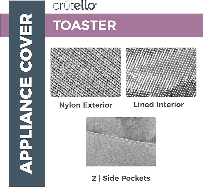 Crutello 4 Slice Long Slot Toaster Cover with Storage Pockets For 4 Slice Toaster - Small Appliance Dust Covers