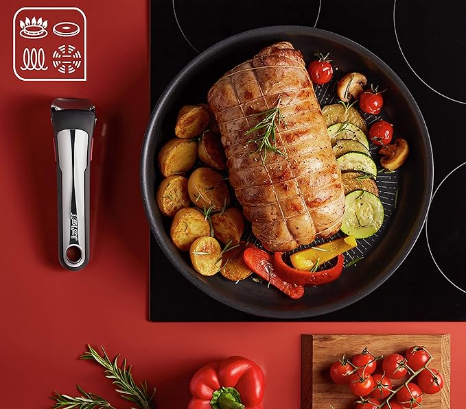 Tefal Ingenio Unlimited On Set of 2 Frying Pans 22/26 cm + Removable Handle Induction Safe Non-Stick Titanium Coated Thermo-Signal PFOA Free Dishwasher and Oven Safe
