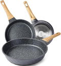 YIIFEEO Frying Pans Nonstick Induction Frying Pan Set Granite Skillet Pans for Cooking Omelette Pan Cookware Set with Heat-Resistant Handle Christmas Gift for Women (8 &amp9.5 &amp11)