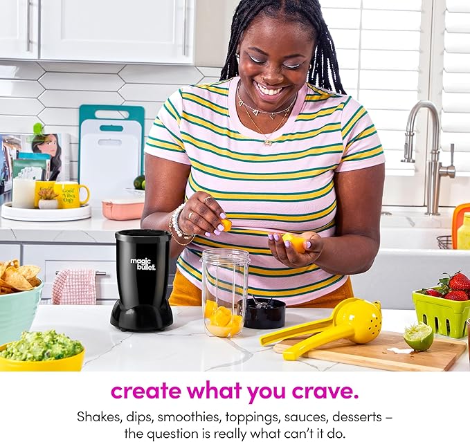 Magic Bullet® Blender Set 7-Piece Set 250W Blender and Food Processor 2 Blending Cups Cross Blade Compact Design Smoothies Sauces Silver MBR-0701AK