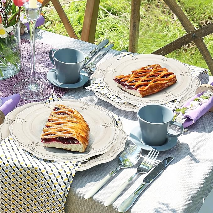 Dinnerware Sets 12 pcs Plates and Bowls Sets Melamine Plates Indoor and Outdoor use French Court Style Dish Set Plate Set for 4 Dishwasher Safe（White）