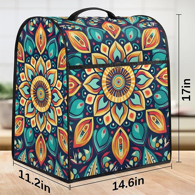 cfpolar Kitchen Aid Mixer Cover Compatible with 6-8 Quarts Mandala Colorful Flower Boho Stand Mixer Cover Kitchen Aid Mixers Accessories Appliance Organizer Bag Dust Covers with Zipper Pocket