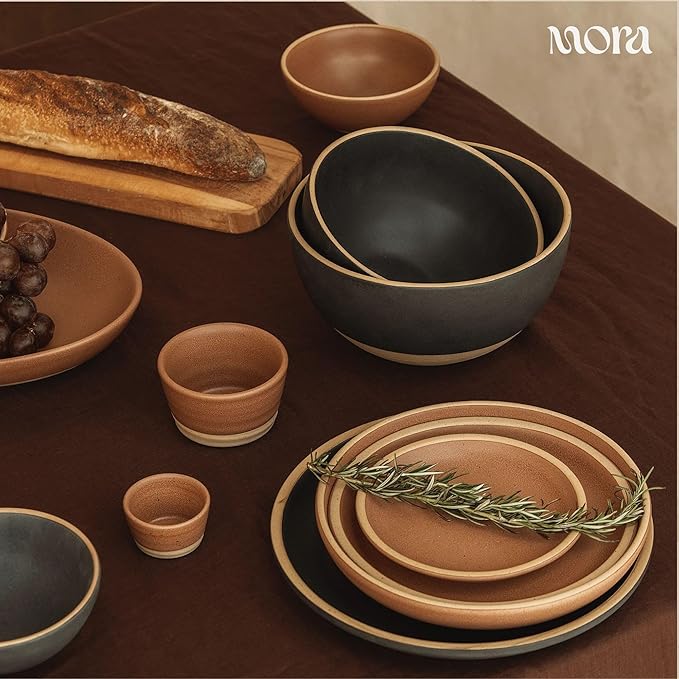 MORA Small Bowls Set of 4 16oz Ceramic Pottery Dessert Bowls - Microwave Oven and Dishwasher Safe - Liquorice