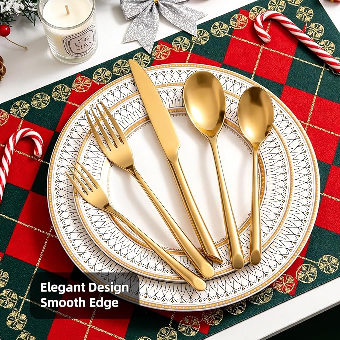 Gold 40-Piece Silverware Set Elegant Stainless Steel Flatware Set Cutlery Set Mirror Polished Dishwasher Safe Service for 8