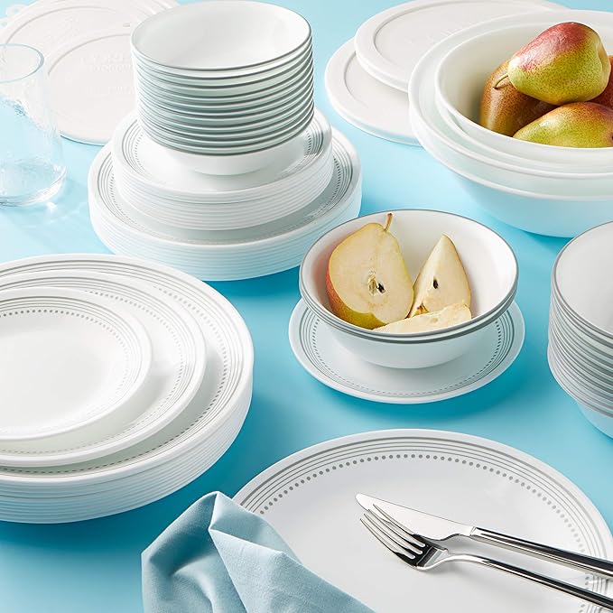 Corelle Vitrelle 78-Piece Service for 12 Dinnerware Set &amp Vitrelle 6-Piece Bowl Set Triple Layer Glass and Chip Resistant 20-Oz Lightweight Round Bowls
