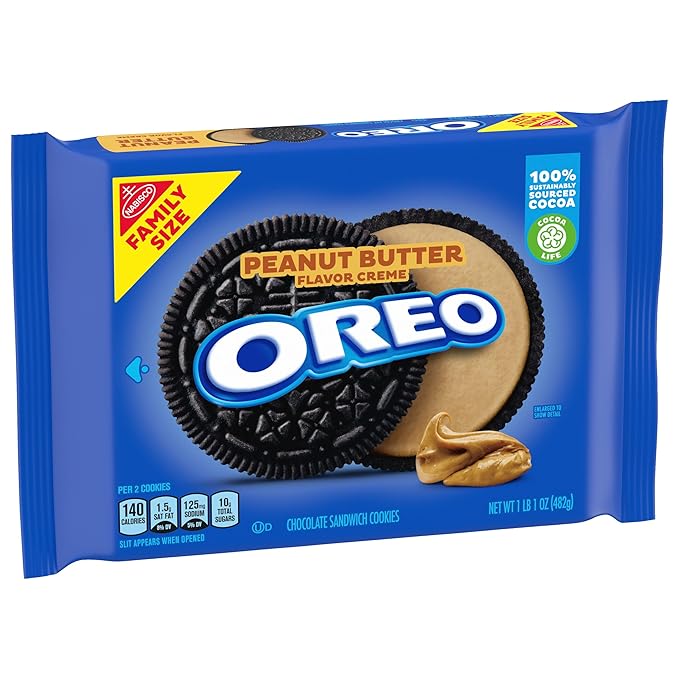 OREO Peanut Butter Creme Chocolate Sandwich Cookies Family Size 17 oz (Pack of 3)
